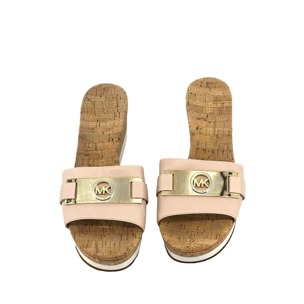 Women Michael Kors Sandal Platform Leather Slip-on Warren Logo Soft Pink 10M - Picture 4 of 7